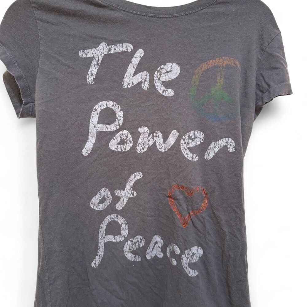 LOL Vintage Women's Soft Grey Power of Peace Sign Heart Graphic T-shirt